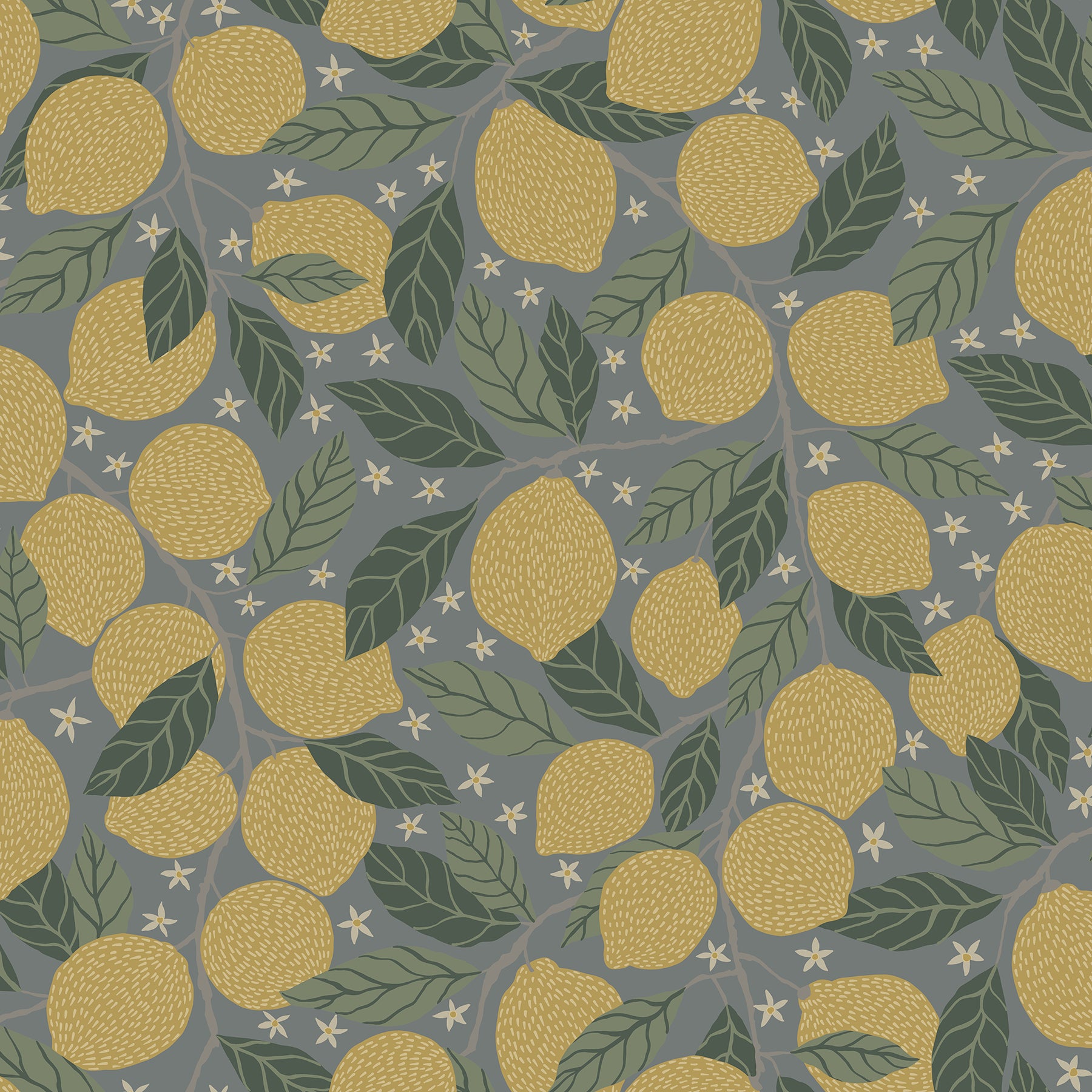 Lemona Fruit Tree Wallpaper Wallpaper A-Street Prints Double Roll Blue 