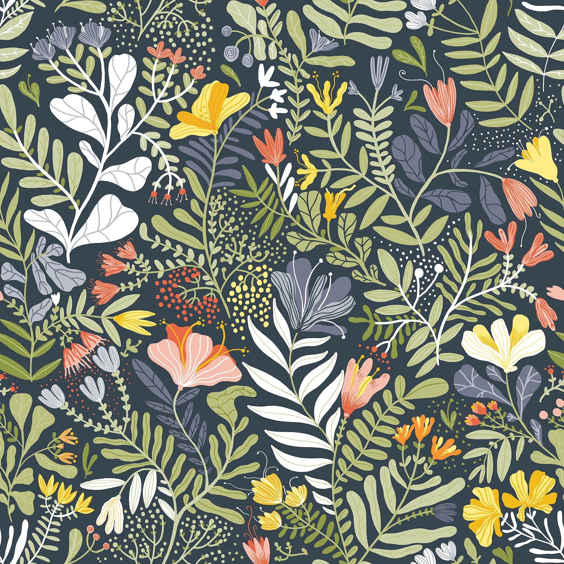 Brittsommar Woodland Floral Wallpaper Wallpaper A-Street Prints Double Roll Navy Blue 