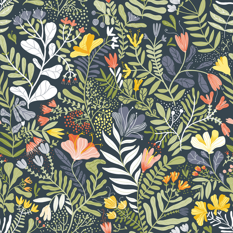 Brittsommar Woodland Floral Wallpaper Wallpaper A-Street Prints Double Roll Navy Blue 
