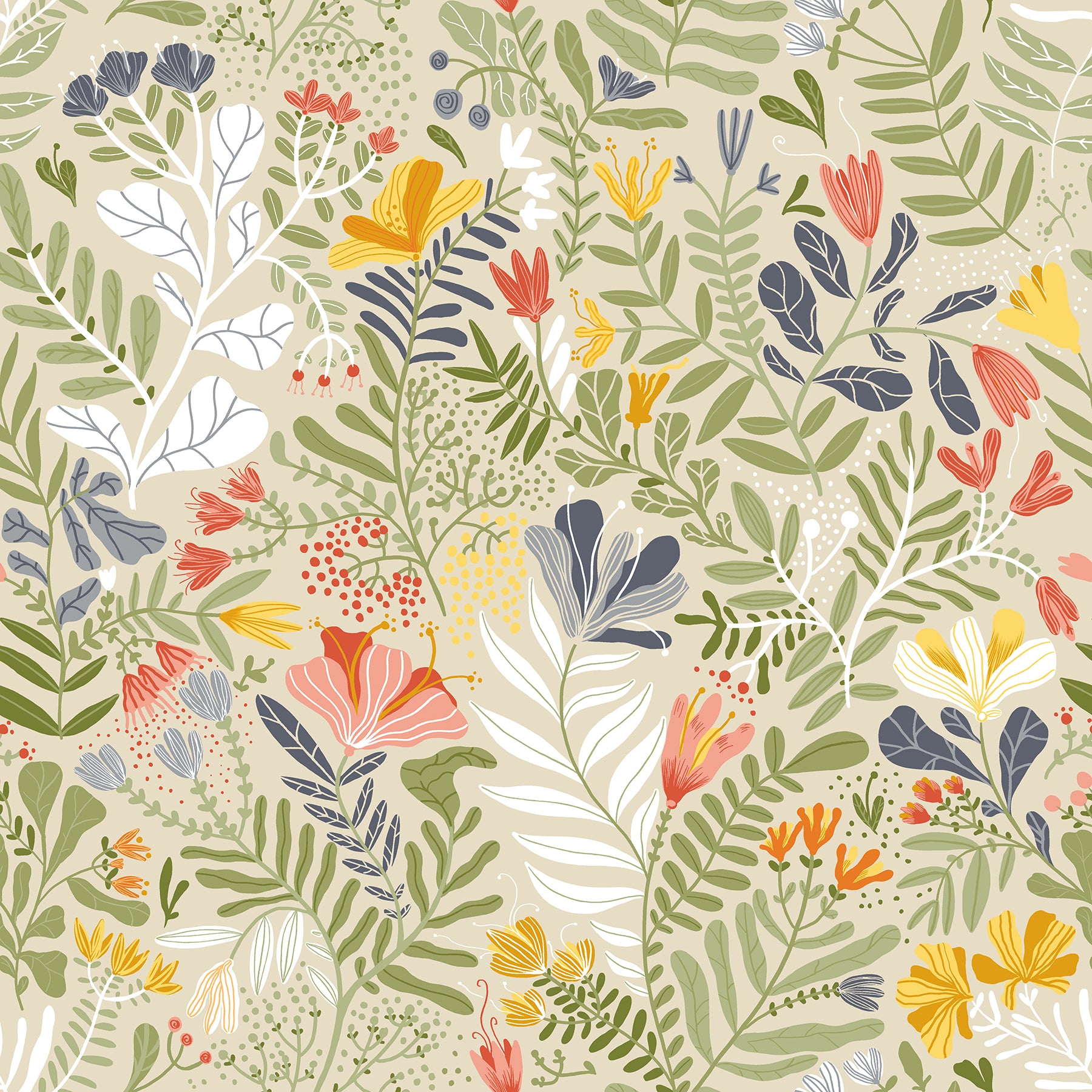 Brittsommar Woodland Floral Wallpaper Wallpaper A-Street Prints Double Roll Beige Green 