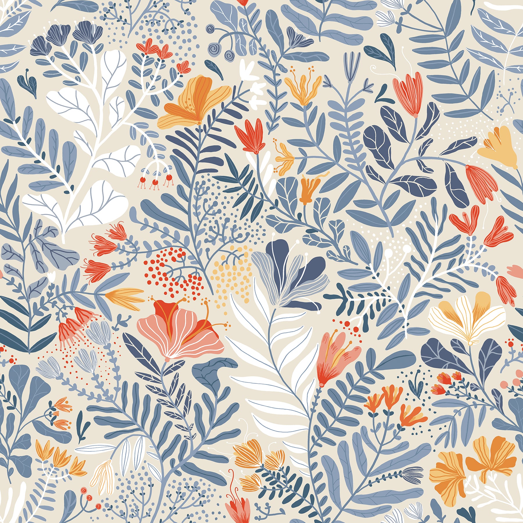 Brittsommar Woodland Floral Wallpaper Wallpaper A-Street Prints Double Roll Light blue 