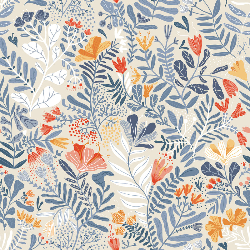 Brittsommar Woodland Floral Wallpaper Wallpaper A-Street Prints Double Roll Light blue 