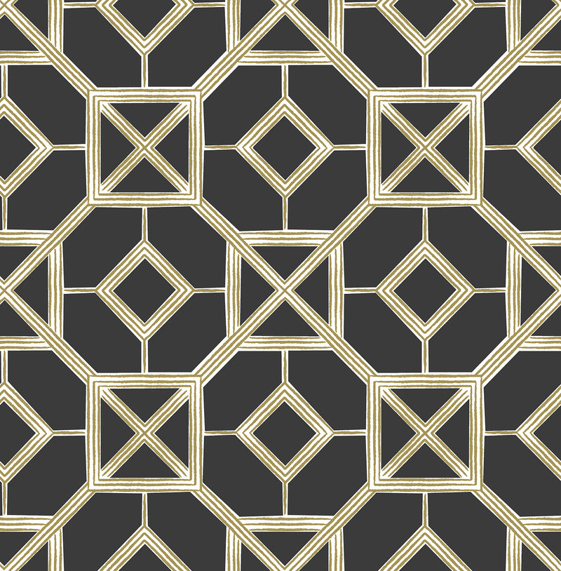 Livia Trellis Wallpaper Wallpaper A-Street Prints Double Roll Black 