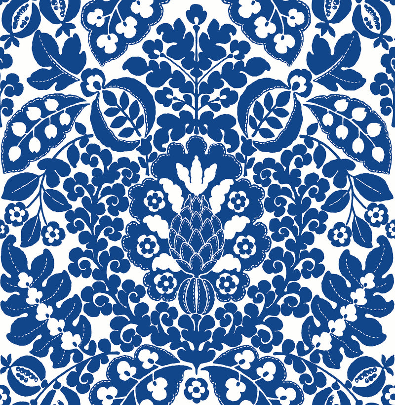 Marni Fruit Damask Wallpaper Wallpaper A-Street Prints Double Roll Blue 