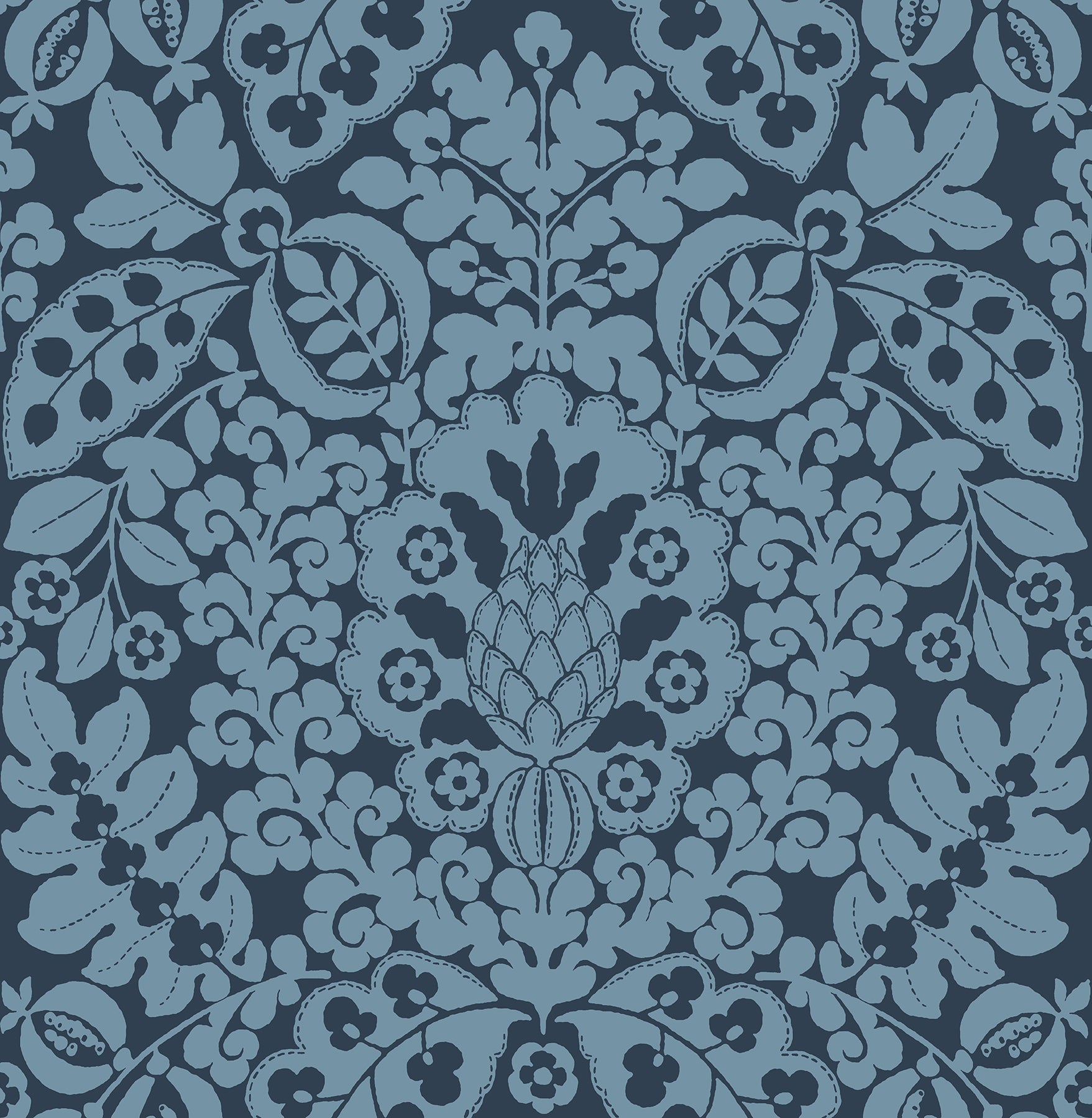 Marni Fruit Damask Wallpaper Wallpaper A-Street Prints Double Roll Navy 
