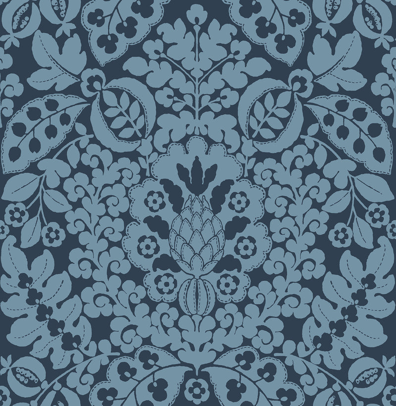 Marni Fruit Damask Wallpaper Wallpaper A-Street Prints Double Roll Navy 