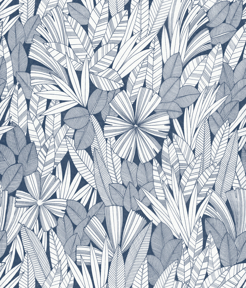 Bannon Leaves Wallpaper Wallpaper A-Street Prints Double Roll Blue 