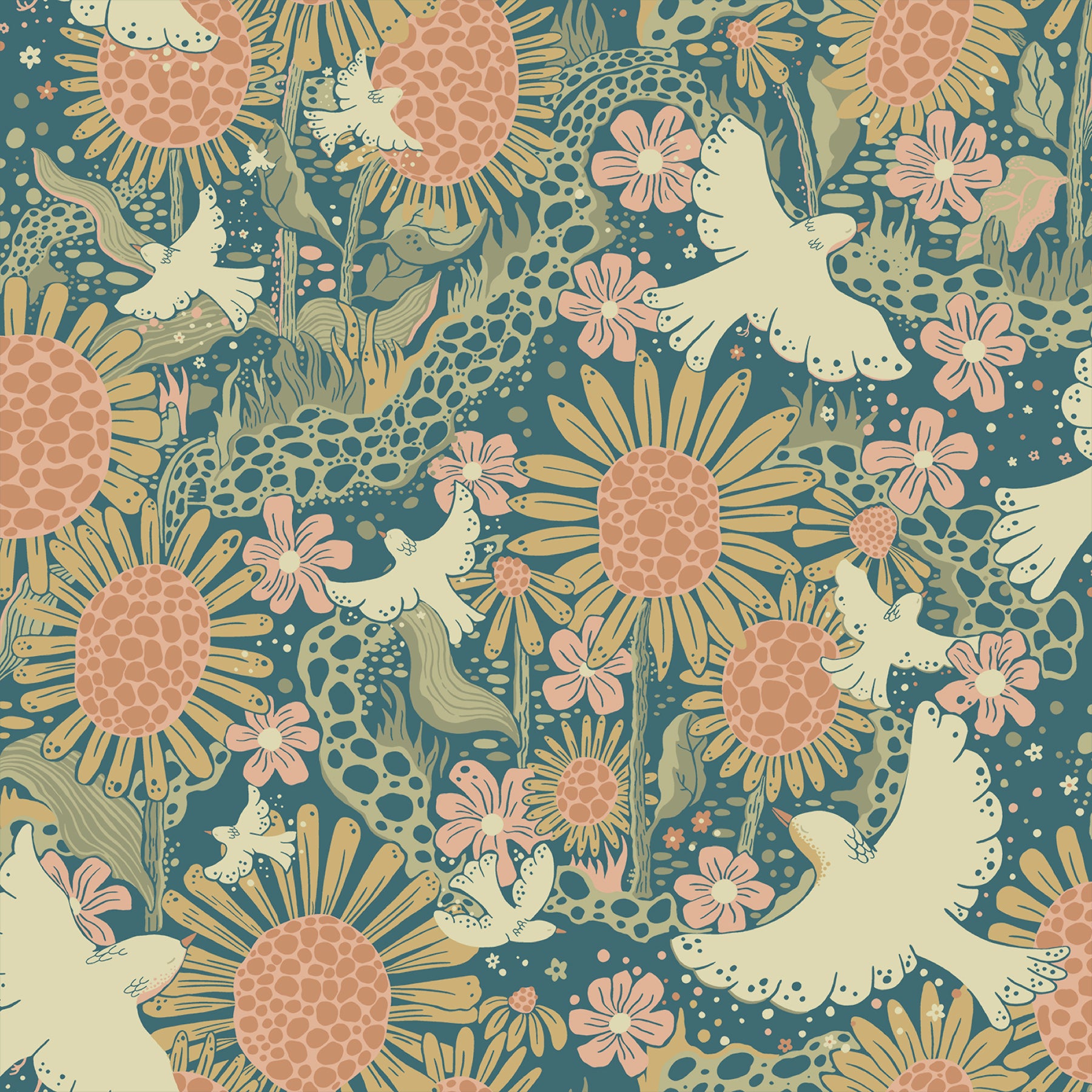 Dromma Songbirds and Sunflowers Wallpaper Wallpaper A-Street Prints Double Roll Teal 