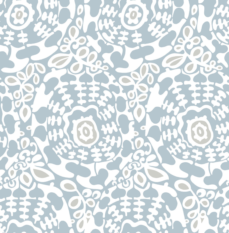 Divine Slate Abstract Medallion Wallpaper Wallpaper A-Street Prints Double Roll Light Blue 