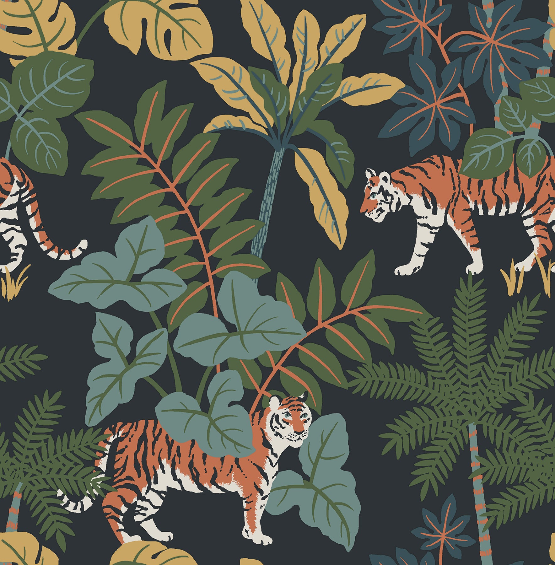 Caspian Jungle Prowl Wallpaper Wallpaper A-Street Prints Double Roll Navy 