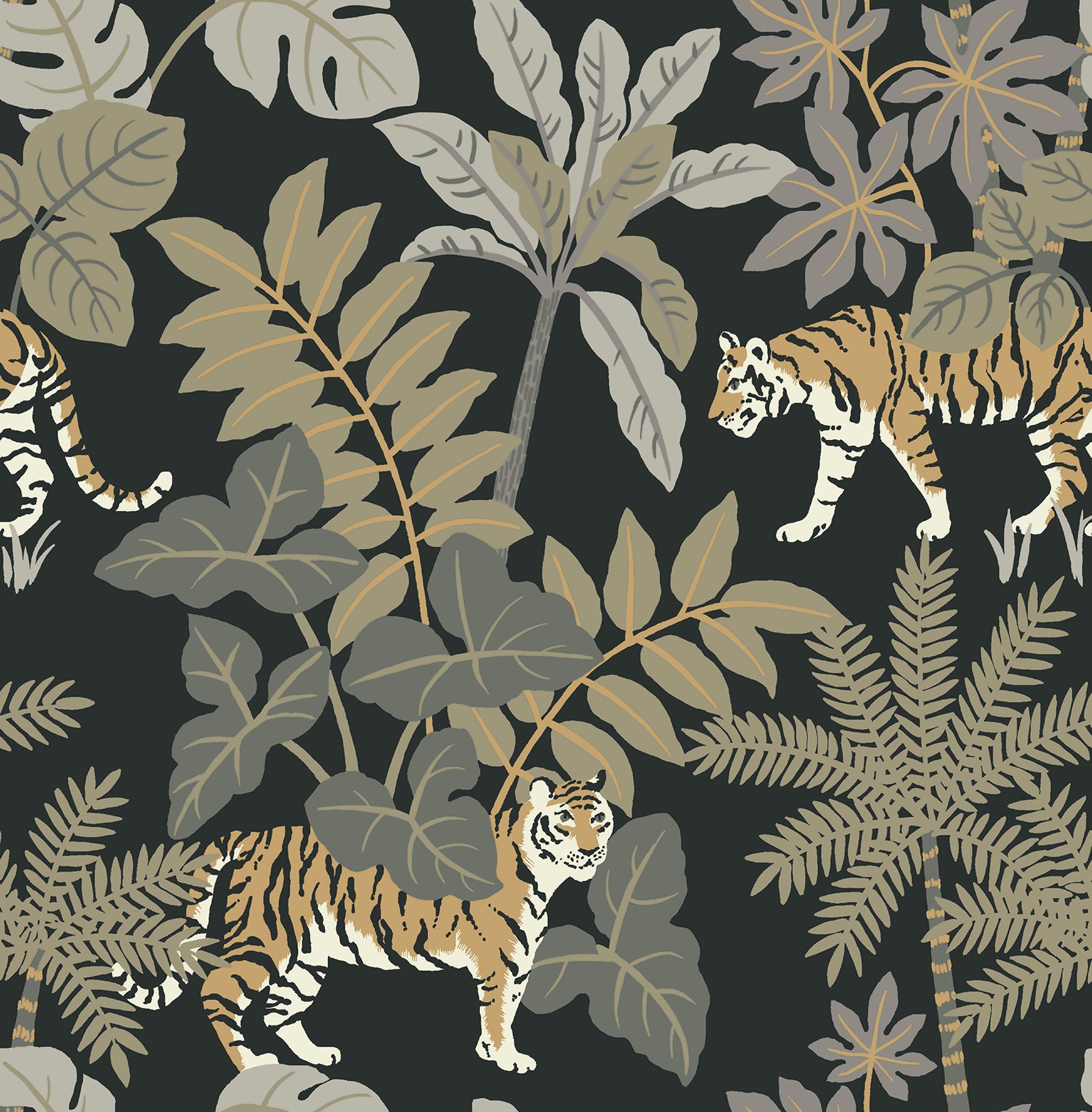 Caspian Jungle Prowl Wallpaper Wallpaper A-Street Prints Double Roll Charcoal 