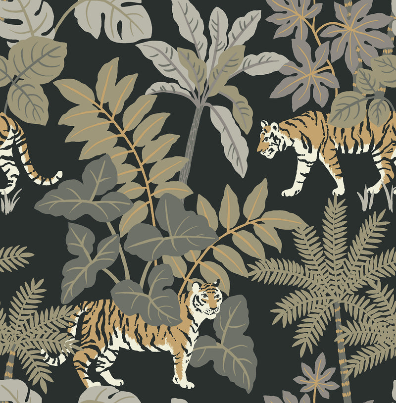 Caspian Jungle Prowl Wallpaper Wallpaper A-Street Prints Double Roll Charcoal 