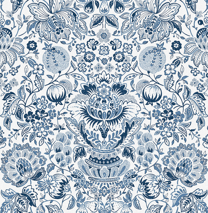 Blanche Floral Damask Wallpaper Wallpaper A-Street Prints Roll Blue