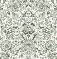 Blanche Floral Damask Wallpaper Wallpaper A-Street Prints Roll Dark Green