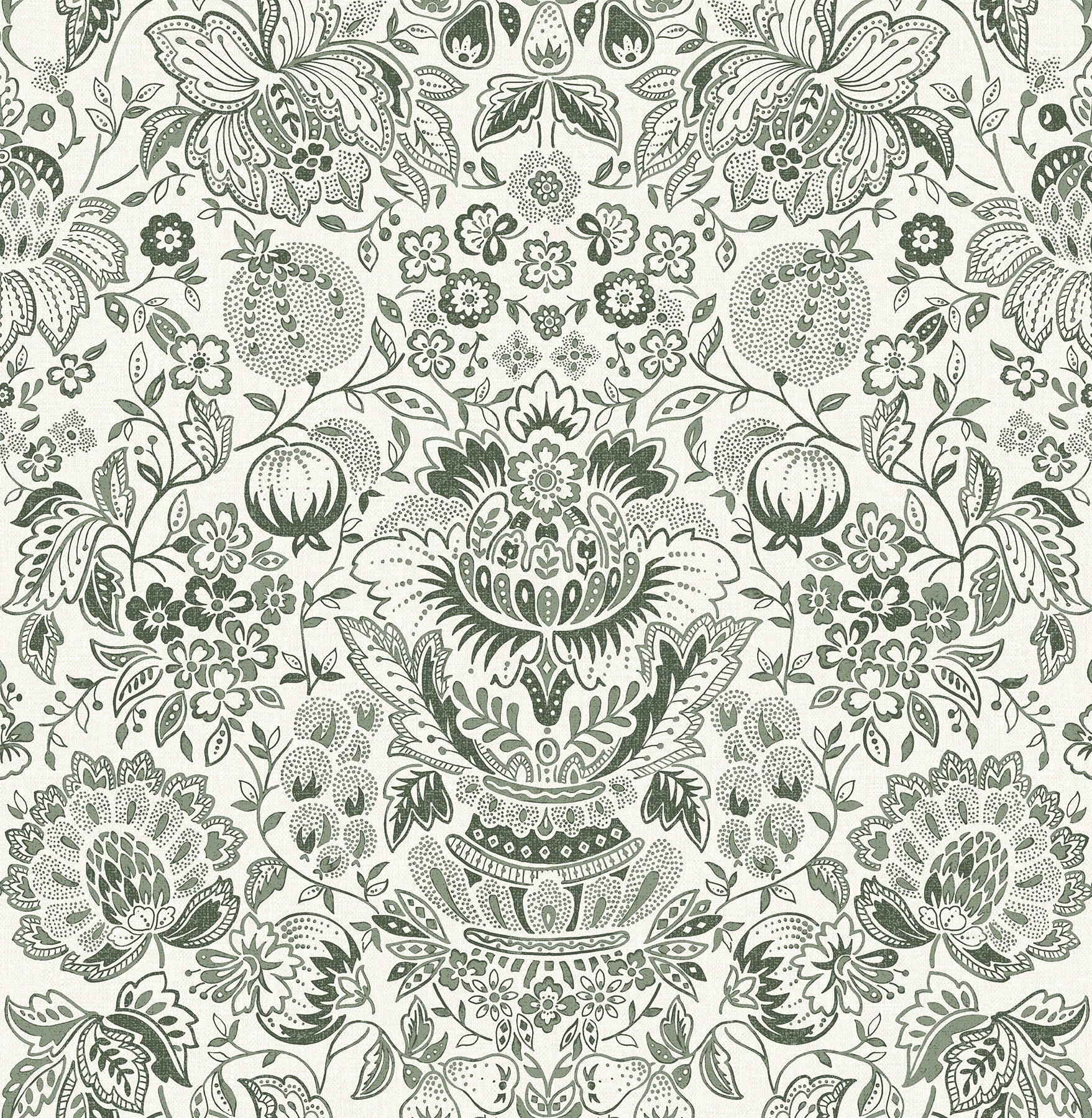 Blanche Floral Damask Wallpaper Wallpaper A-Street Prints Roll Dark Green