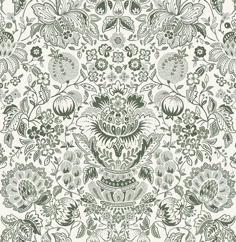Blanche Floral Damask Wallpaper Wallpaper A-Street Prints Roll Dark Green