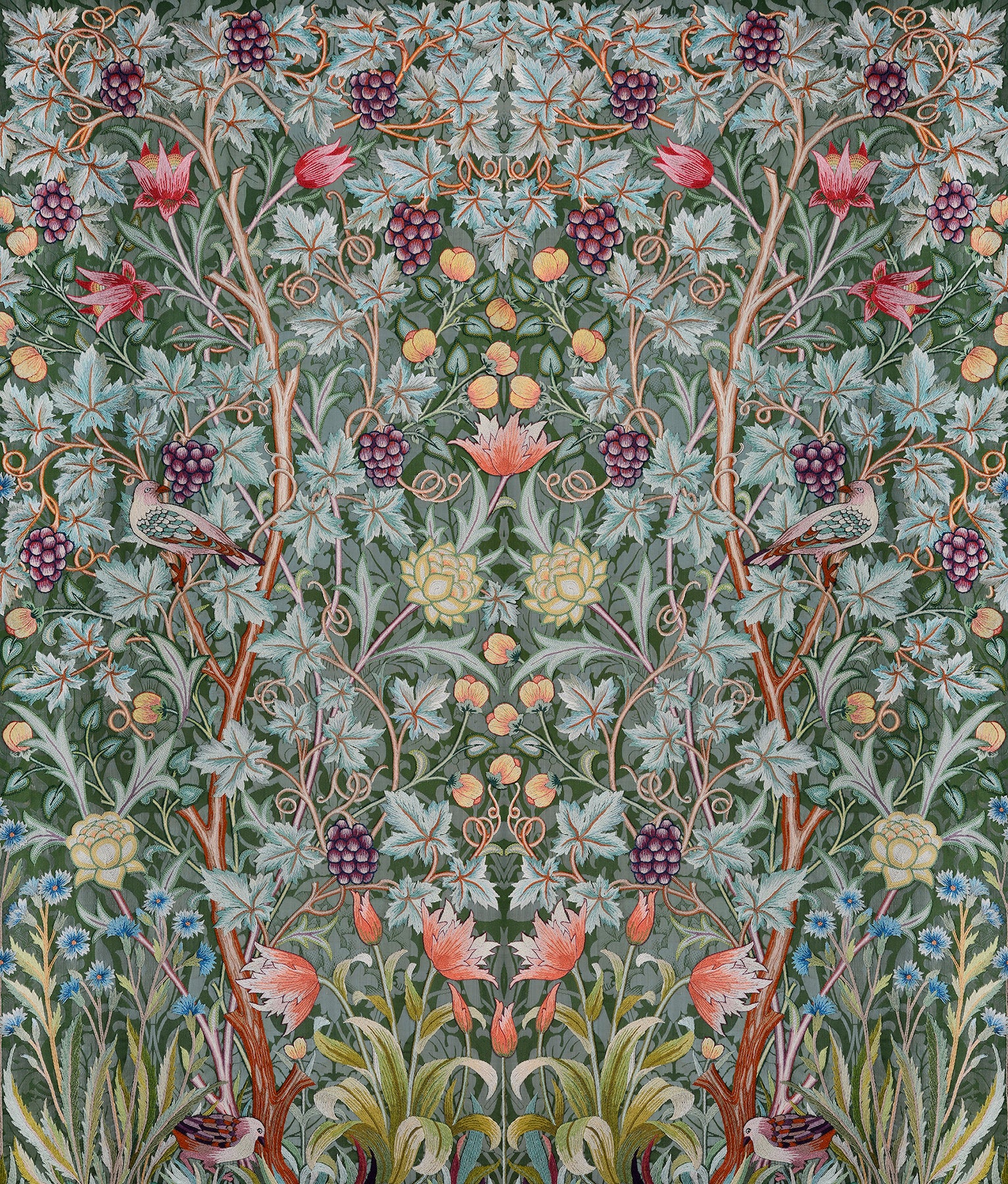 Vine Embroidery Mural Wallpaper A-Street Prints Unit Sea Green
