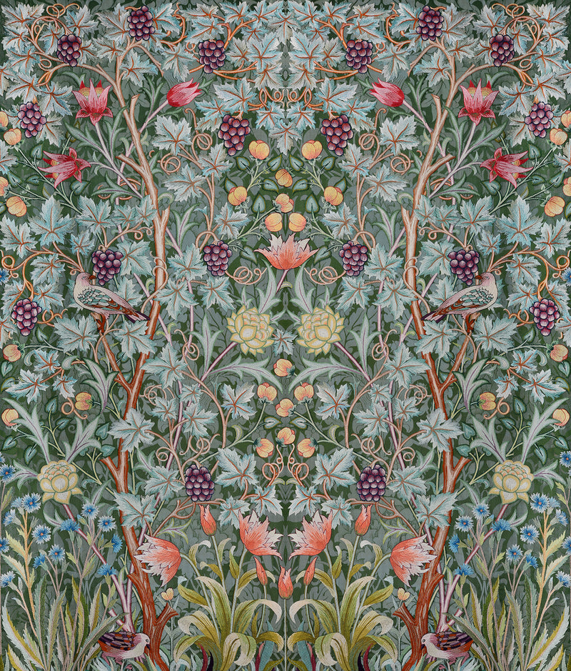 Vine Embroidery Mural Wallpaper A-Street Prints Unit Sea Green