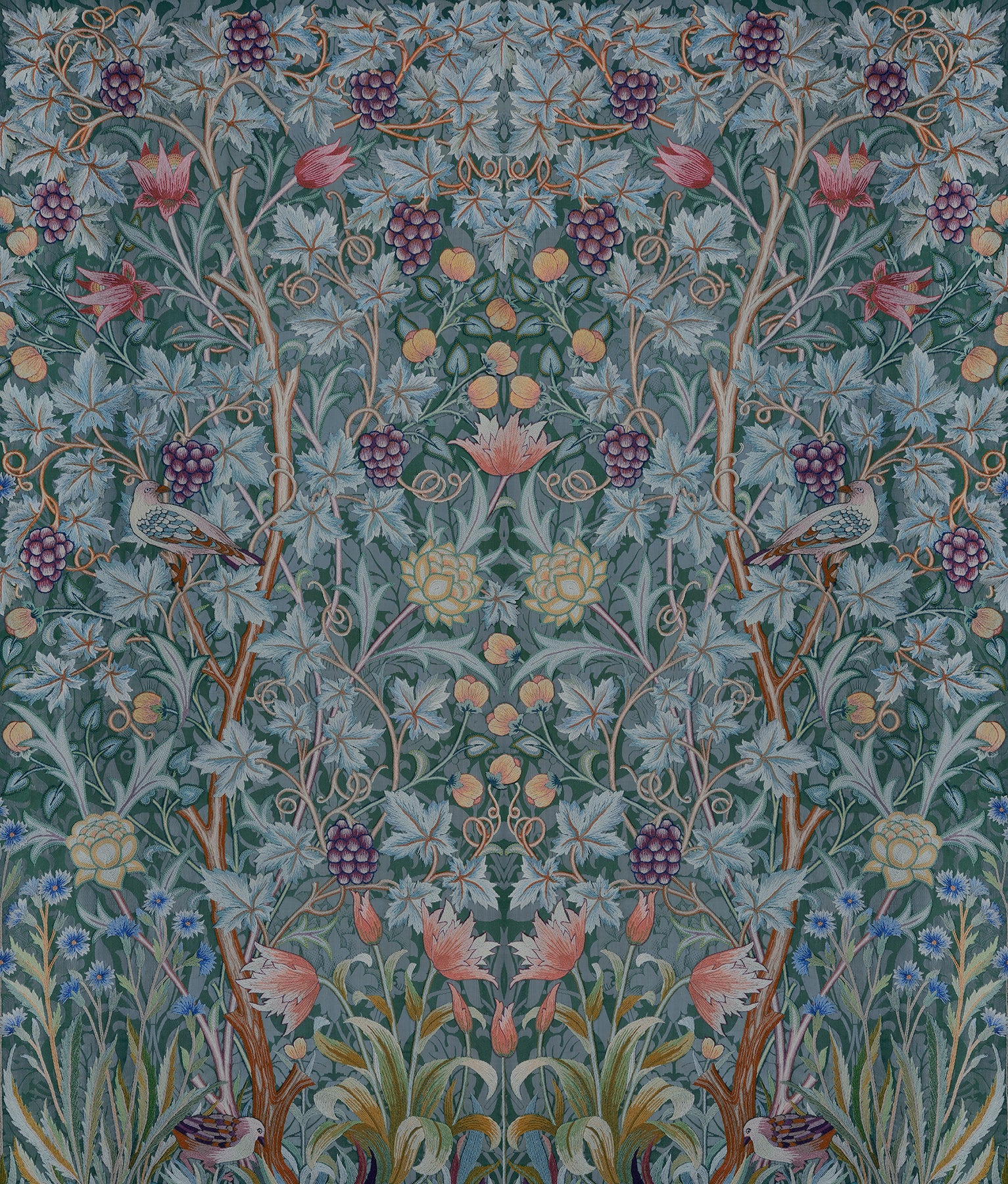 Vine Embroidery Mural Wallpaper A-Street Prints Unit Teal