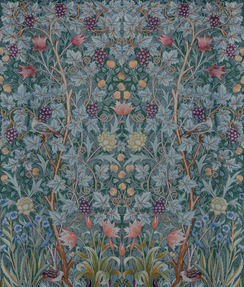 Vine Embroidery Mural Wallpaper A-Street Prints Unit Teal