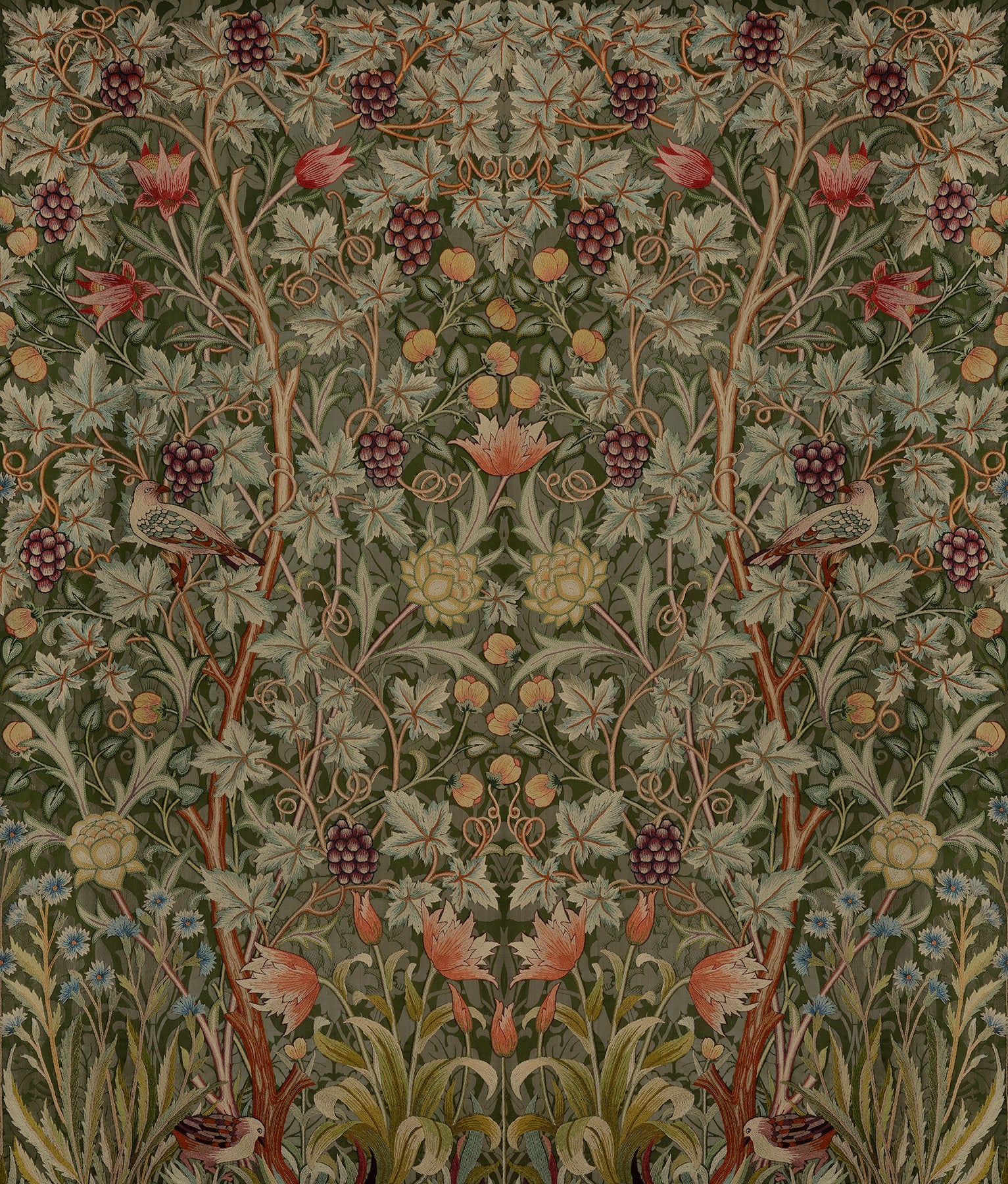 Vine Embroidery Mural Wallpaper A-Street Prints Unit Dark Green