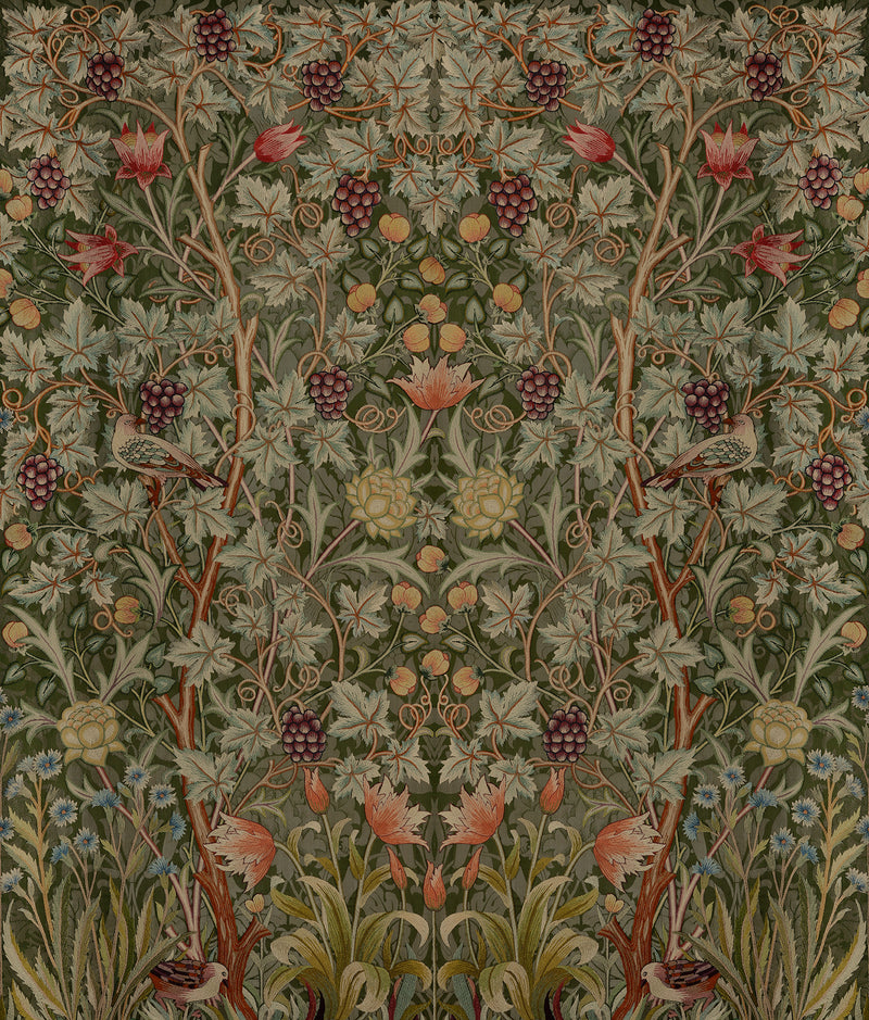 Vine Embroidery Mural Wallpaper A-Street Prints Unit Dark Green