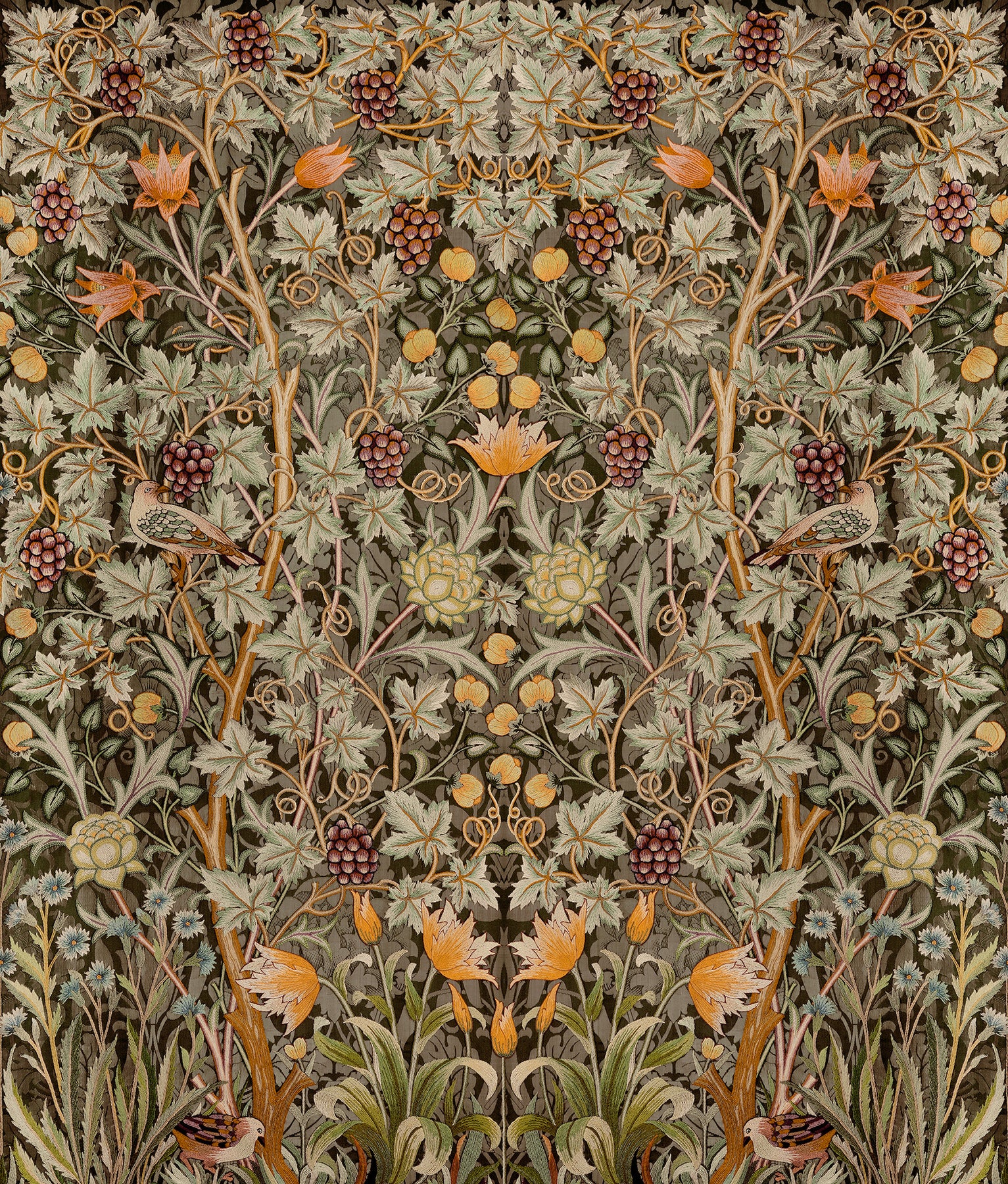 Vine Embroidery Mural Wallpaper A-Street Prints Unit Green