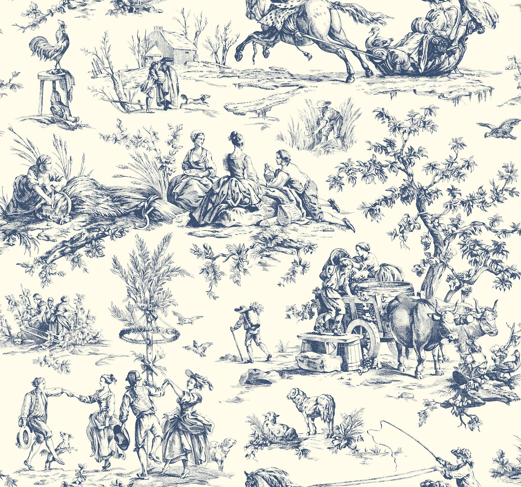 Seasons Toile Wallpaper Wallpaper York Wallcoverings Double Roll Navy 
