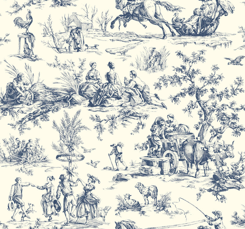 Seasons Toile Wallpaper Wallpaper York Wallcoverings Double Roll Navy 