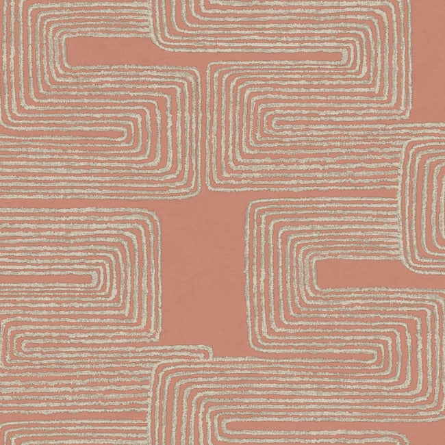 Nikki Chu Zulu Thread Wallpaper Wallpaper York Wallcoverings Double Roll Coral/Glint 