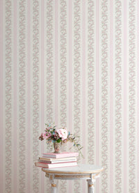 MariWreath Pastel Peach Floral Stripe Wallpaper Wallpaper A-Street Prints   