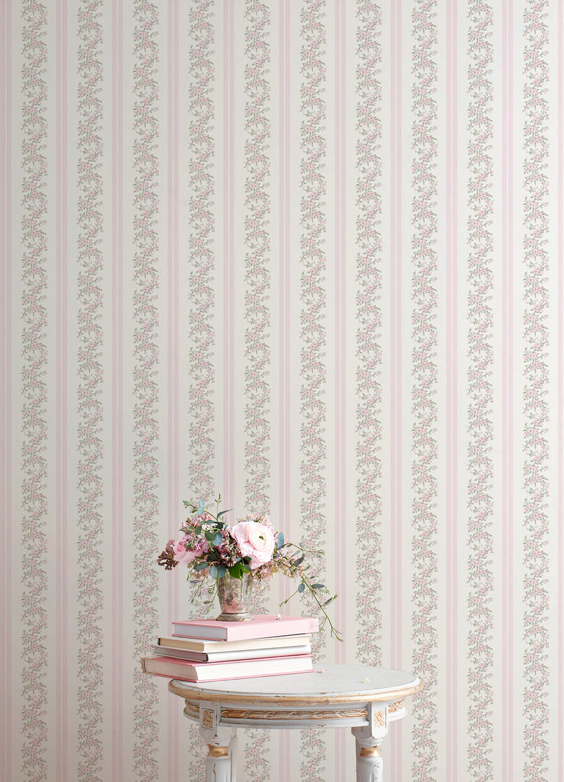 MariWreath Pastel Peach Floral Stripe Wallpaper Wallpaper A-Street Prints   
