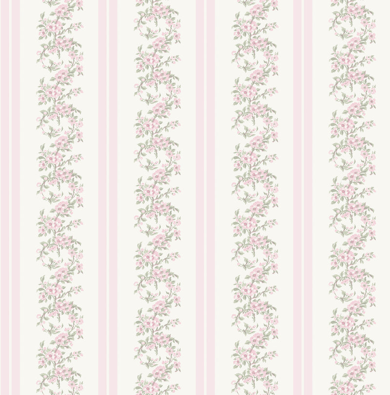 MariWreath Pastel Peach Floral Stripe Wallpaper Wallpaper A-Street Prints Double Roll Pastel Peach 