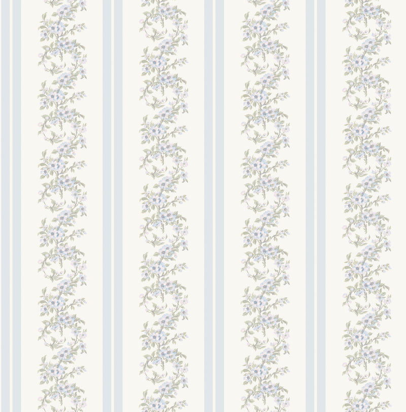 MariWreath Pastel Peach Floral Stripe Wallpaper Wallpaper A-Street Prints Double Roll Baby Blue Rush 