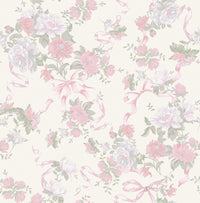 Cabbage Rose Bow Pretty in Ribbons and Roses Wallpaper Wallpaper A-Street Prints Double Roll Pretty in Pink 