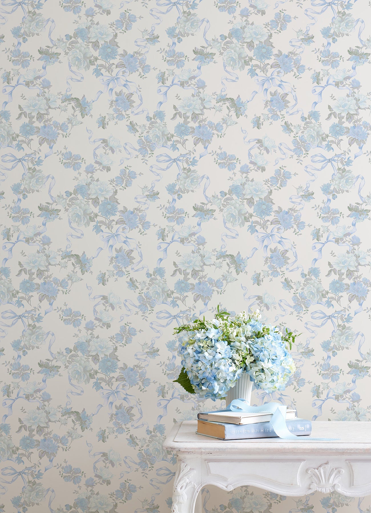 Cabbage Rose Bow Pretty in Ribbons and Roses Wallpaper Wallpaper A-Street Prints   