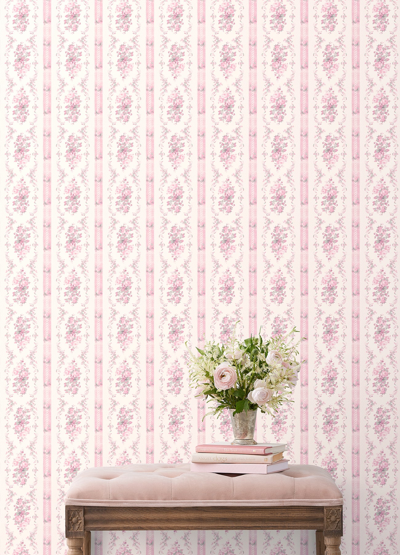 Dreamy Days Parfait Stripe and Floral Wallpaper Wallpaper A-Street Prints   