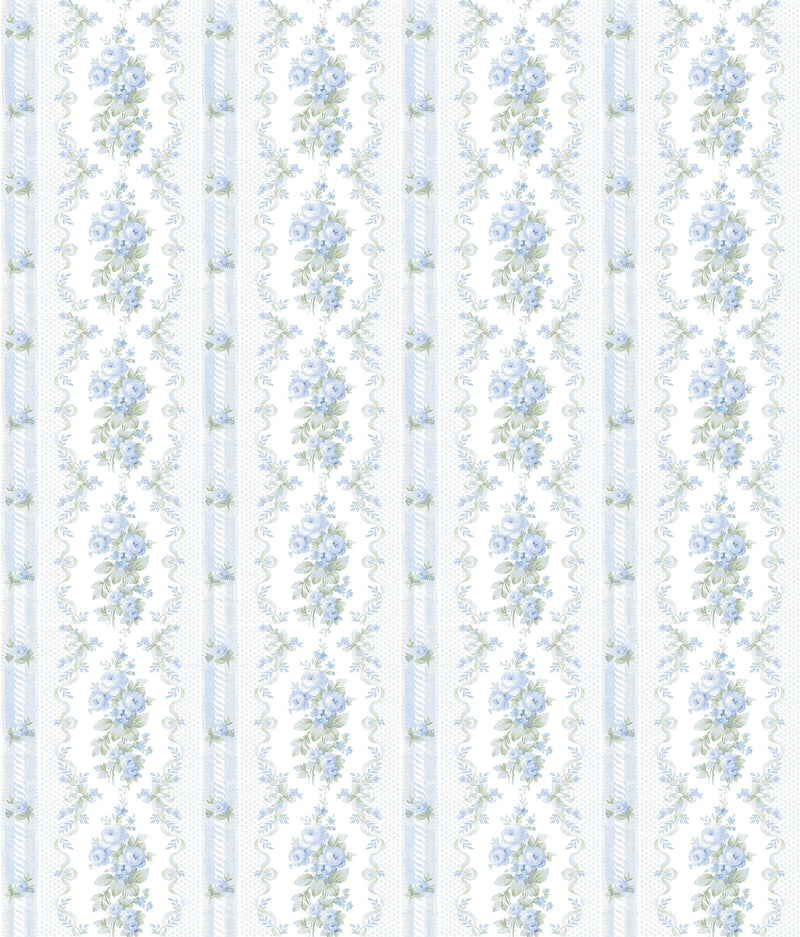 Dreamy Days Parfait Stripe and Floral Wallpaper Wallpaper A-Street Prints Double Roll Sweet Blue 