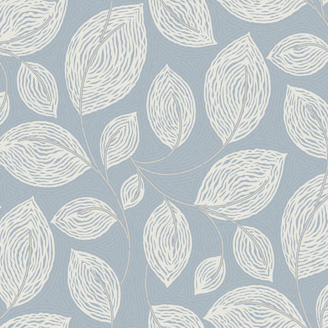 Contoured Leaves Wallpaper Wallpaper York Designer Series Double Roll Indigo Blue 