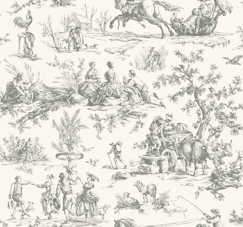 Seasons Toile Wallpaper Wallpaper York Wallcoverings Double Roll Grey 