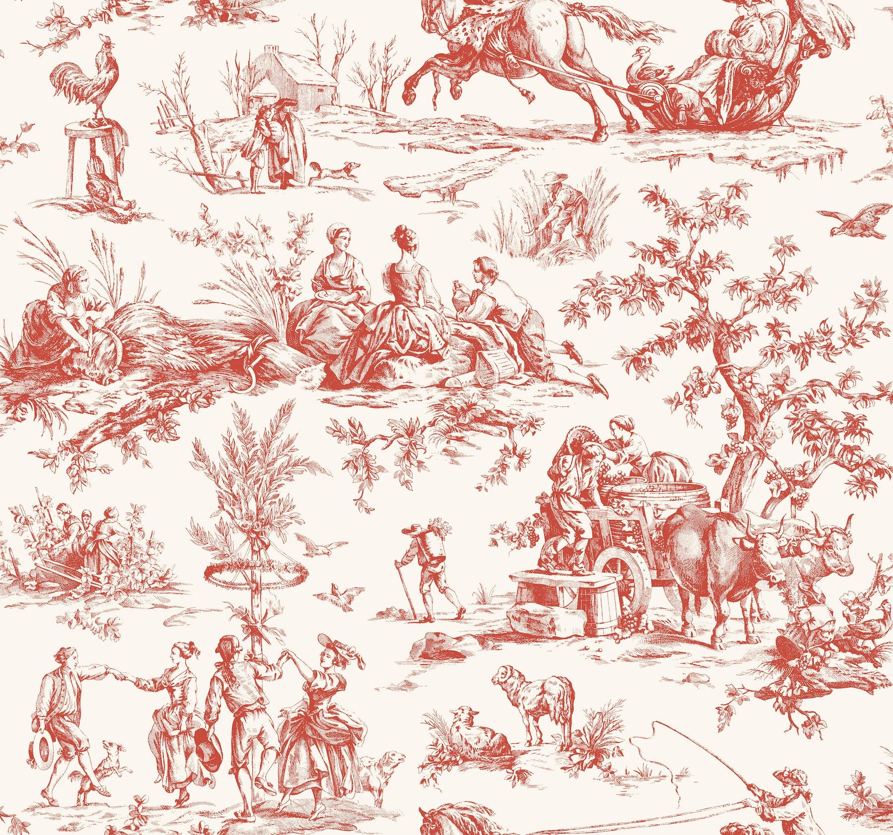 Seasons Toile Wallpaper Wallpaper York Wallcoverings Double Roll Scarlet 