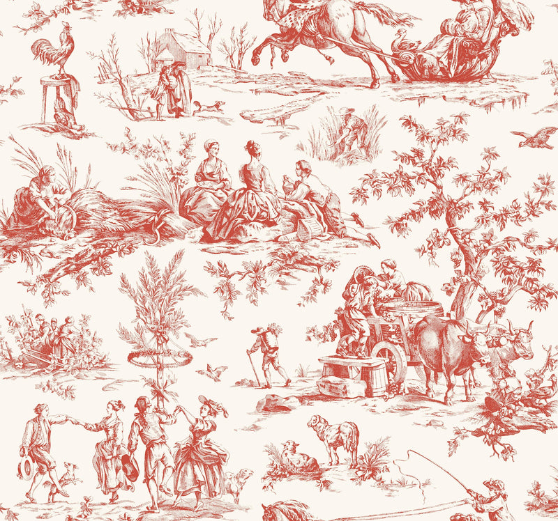 Seasons Toile Wallpaper Wallpaper York Wallcoverings Double Roll Scarlet 