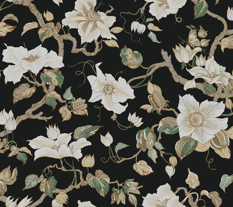 Marguerite Vine Wallpaper Wallpaper Ronald Redding Roll Black 