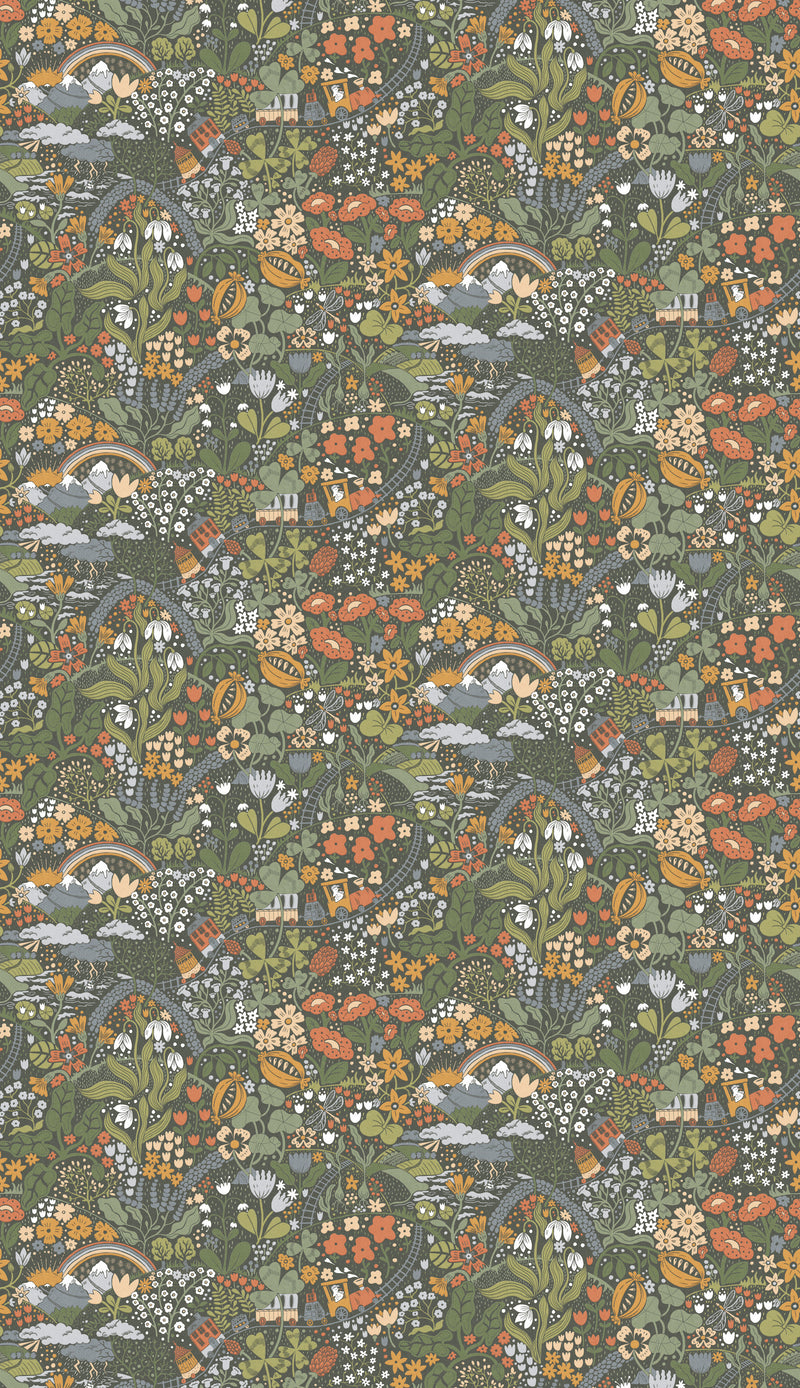 Tåget Mural Wallpaper York Wallcoverings Each Dark Green