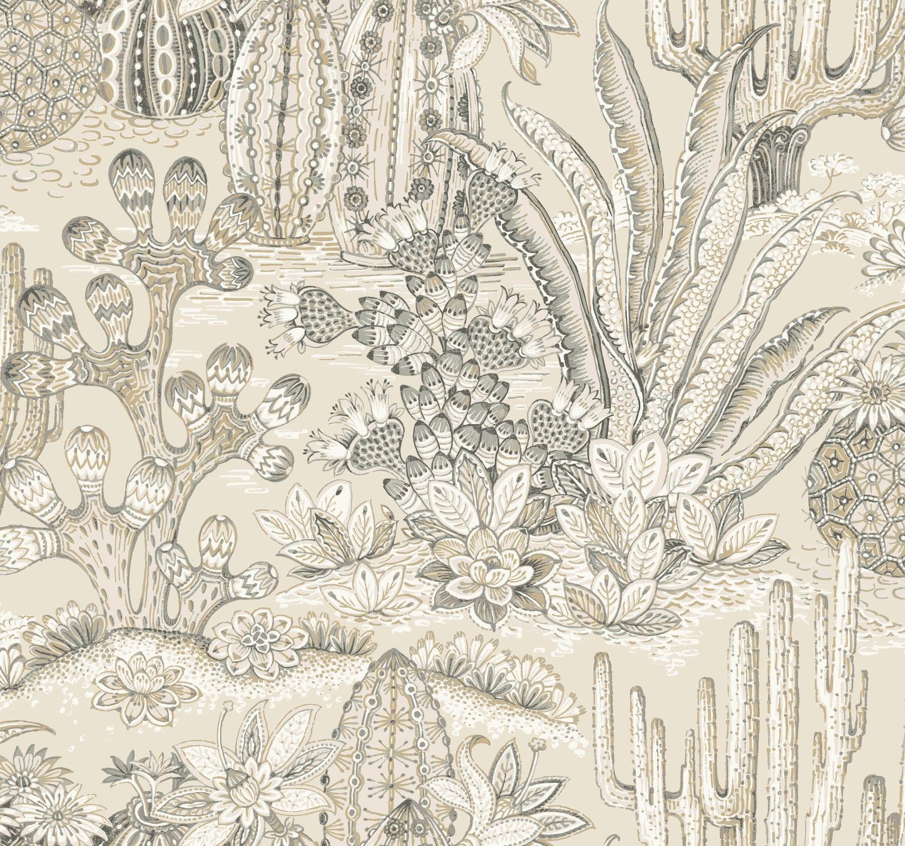 Lotus Land Cacti Wallpaper York Wallcoverings Double Roll Dune 