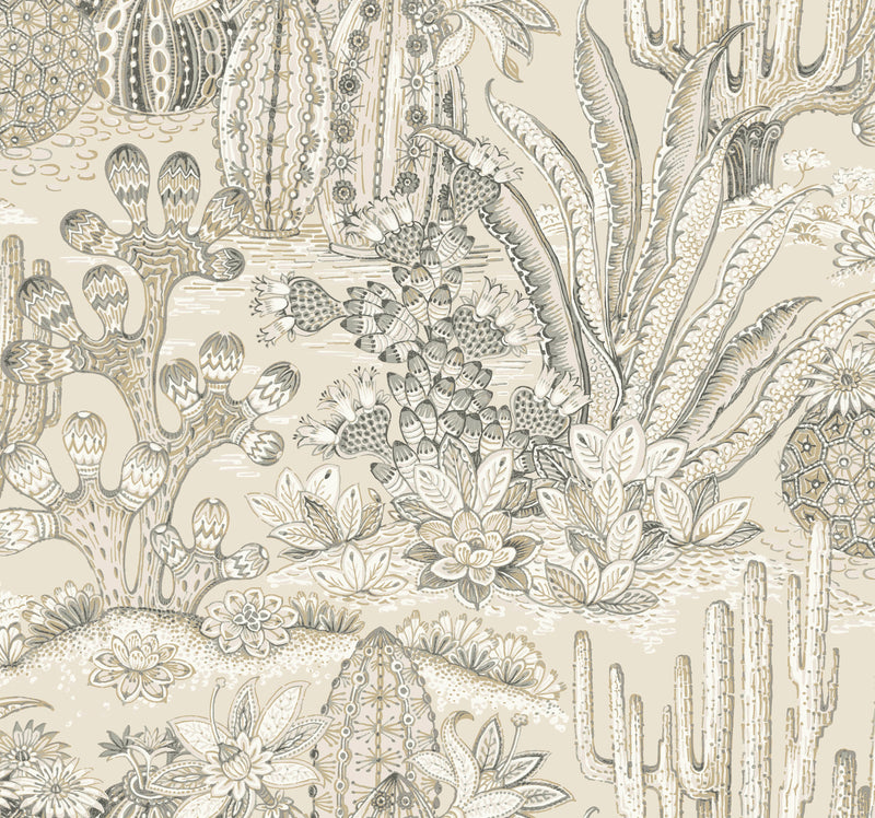 Lotus Land Cacti Wallpaper York Wallcoverings Double Roll Dune 