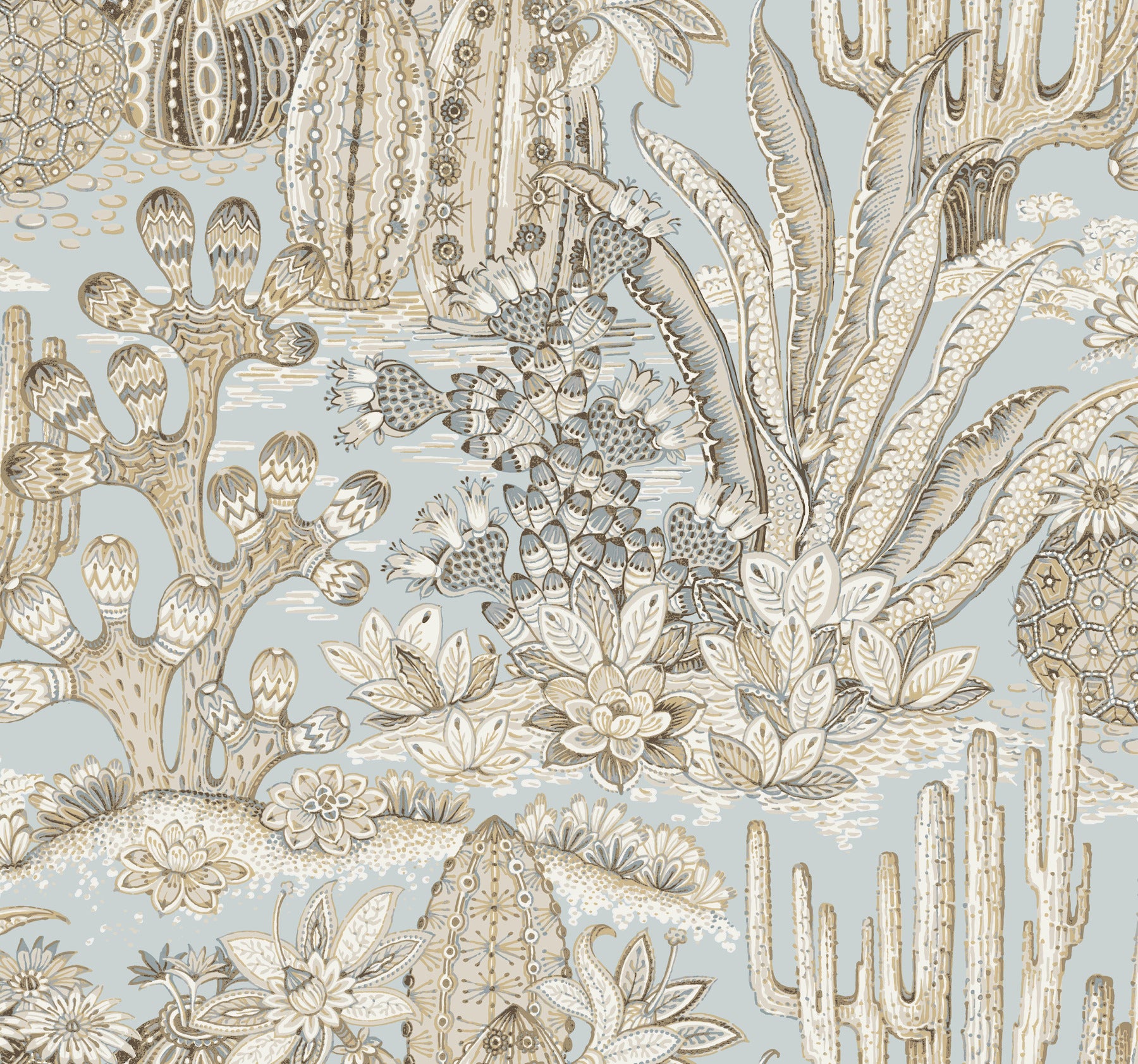 Lotus Land Cacti Wallpaper York Wallcoverings Double Roll Sky Blue 