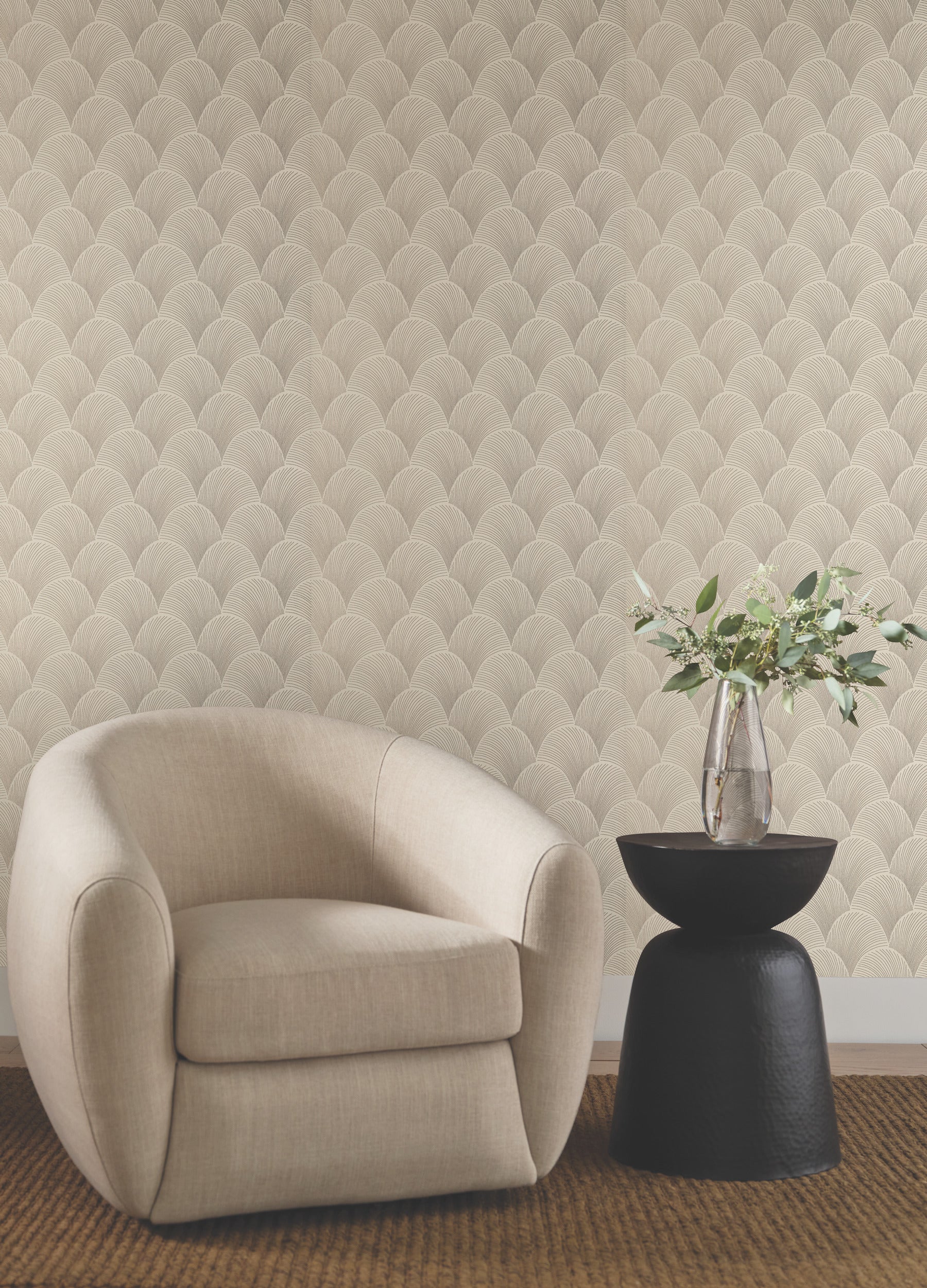 NT6104 - Metallic Cream Scallop Wallpaper-Candice Olson