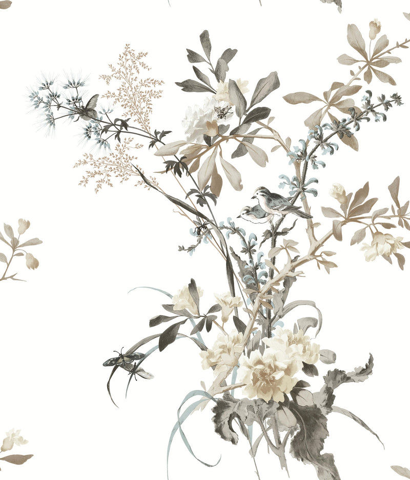 Wild Flowers Premium Peel + Stick Wallpaper Peel and Stick Wallpaper York Roll Neutral & Jade 