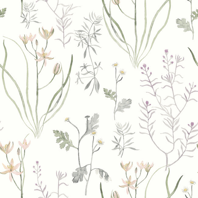 Alpine Botanical Peel and Stick Wallpaper Peel and Stick Wallpaper York Wallcoverings Roll Lavender 